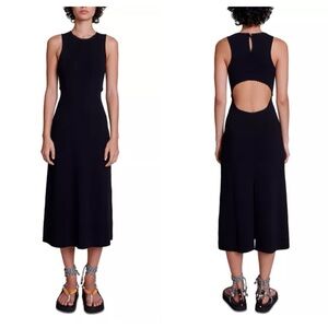 Maje Remo Sleeveless Midi Dress Knit Black Size 40